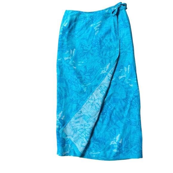 Jones Wear Sport Linen Blend Wrap Skirt Tropical Floral Turquoise Blue Size 8 - Picture 3 of 6